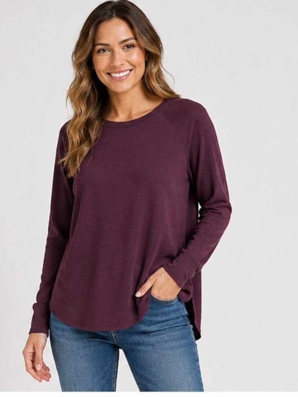 Athleta Women’s Large L Purple Plum Long Sleeve Tunic Top Raglan Lightweight